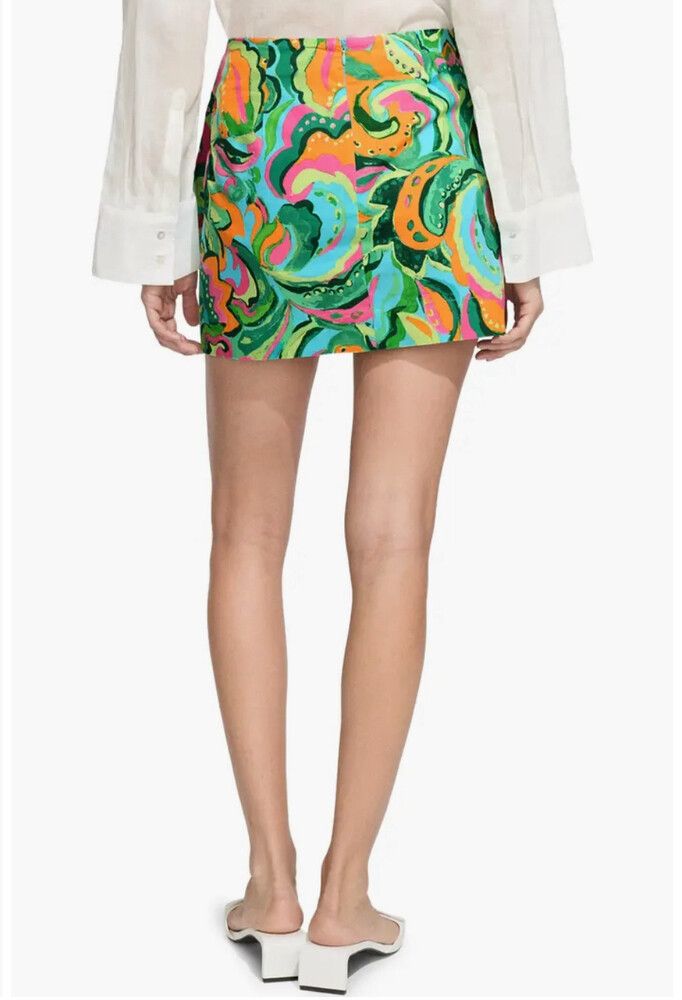 Print Tie Faux Wrap Miniskirt