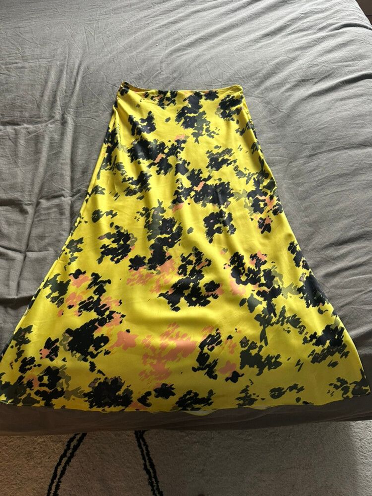 Asos Yellow Floral Satin Slip Skirt 8