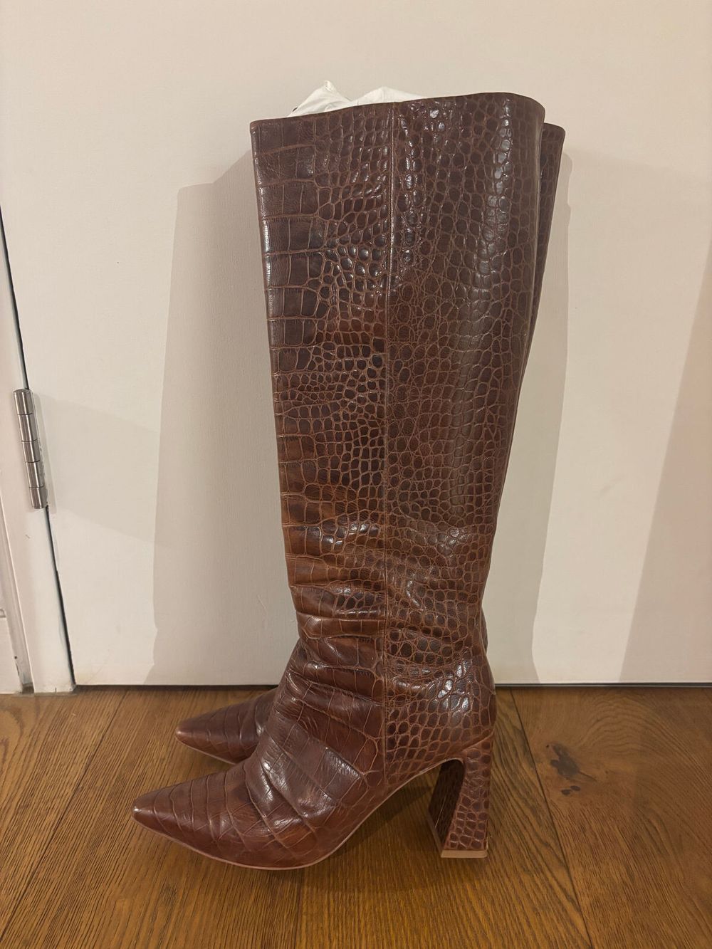 Mi Piaci Brown Croc Embossed Knee High Leather Boots