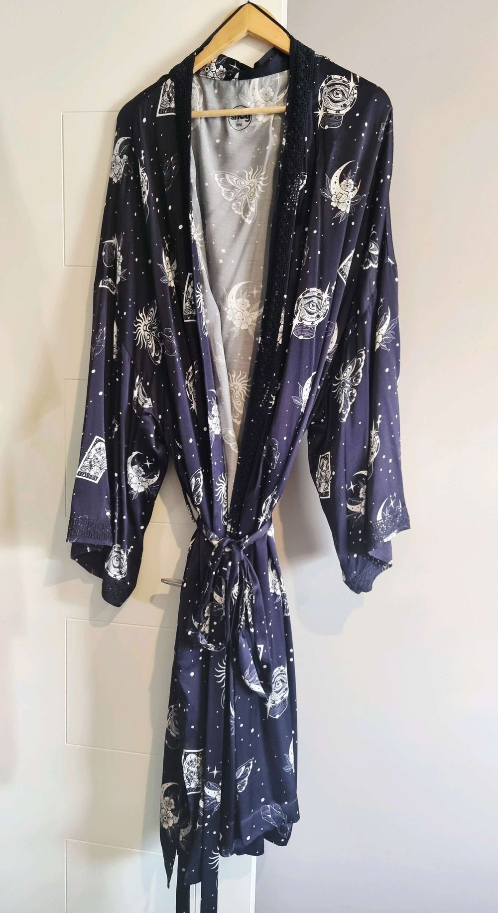 Snag Navy Celestial Print Satin Robe
