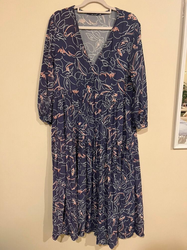 midi blue/pink abstract design dress
