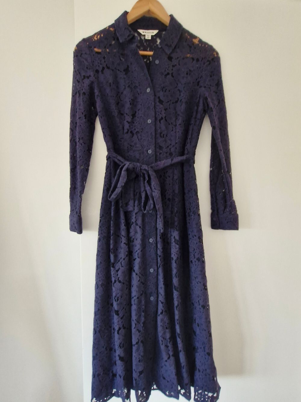 WHISTLES - Whistles Navy Lace Shirt Dress  Size 8 (EU 36 / US 4) on  Designer Wardrobe