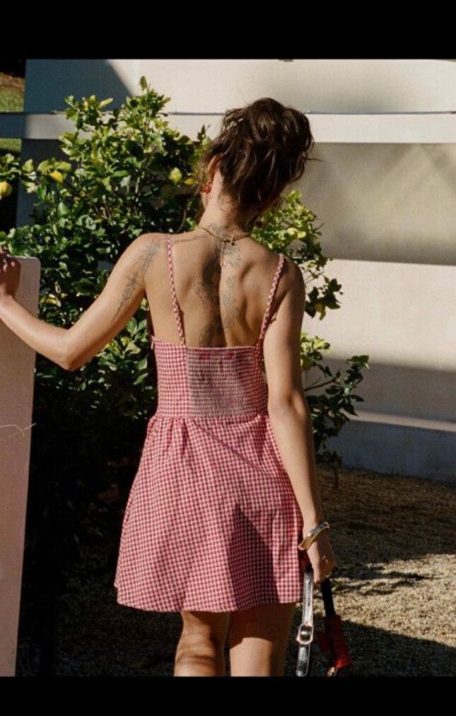 open lace back dress Ladybug Gingham Mini Dress Red