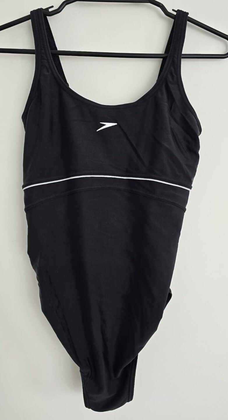 Speedo Women's Black One Piece Training Swimsuit White Stripe