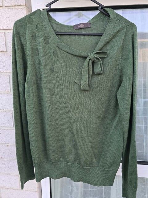FIELDS Australian Merino Wool Blend Tie-Neck Knit Top - Size S