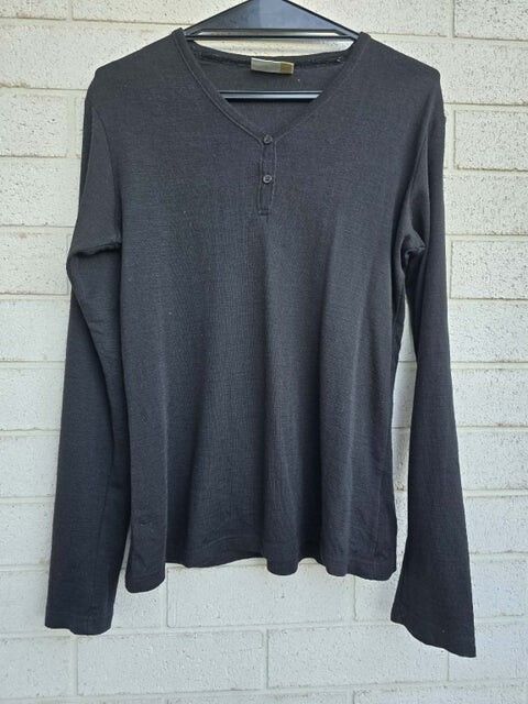 MAYA Merino Wool Long Sleeve Henley Top - Size L