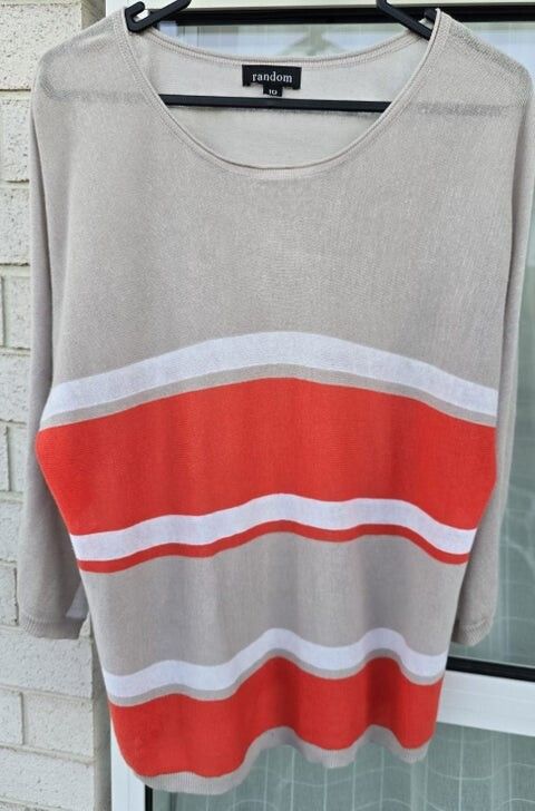 RANDOM Linen Cotton Stripe Batwing Knit Top - Size 10