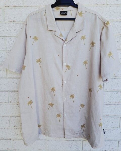 HUFFER Linen/Cotton Palm Print Shirt Size XL