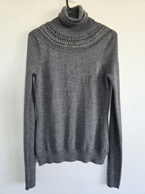SENBRILA Wool Blend Embellished Turtleneck Jumper Size UK12 / Italy 40