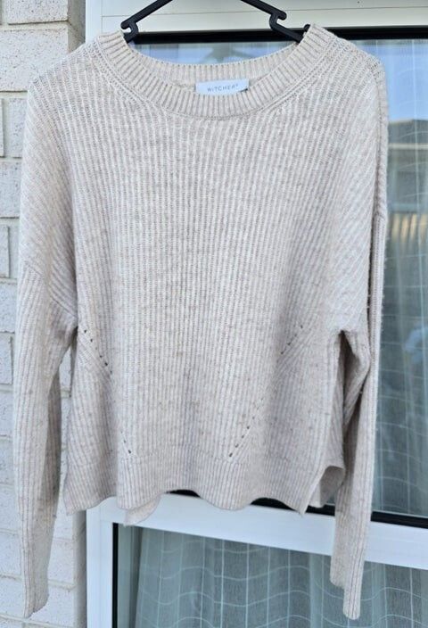WITCHERY Cashmere Wool Blend Ribbed Crew Neck Jumper Size S