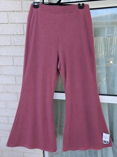 ASOS DESIGN Curve Ribbed Knit Flared Pants - Size 2XL