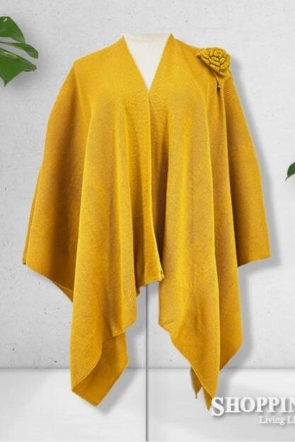 Mustard Yellow Open Front Knit Wrap Rose Shoulder