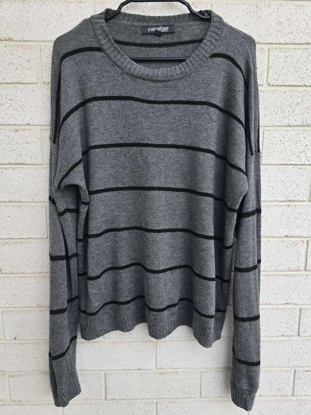 CAROLINE Grey & Black Stripe Alpaca Blend Jumper - Size L