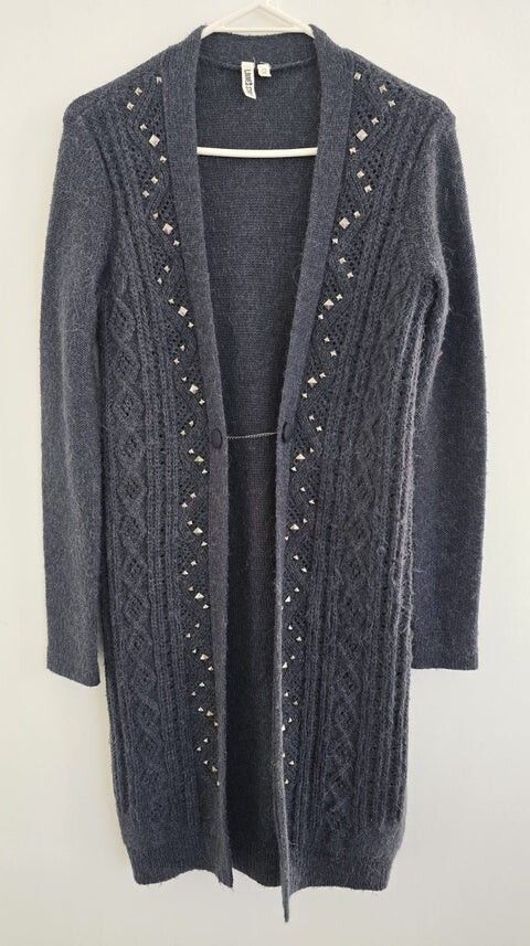 LOOBIES STORY Wool Alpaca Studded Long Cardigan - Size 8