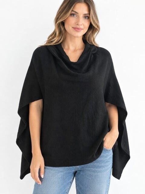 NINETEEN 46 Black Merino Blend Waterfall Cape Knit Sweater Size 10 Slouchy Jumper