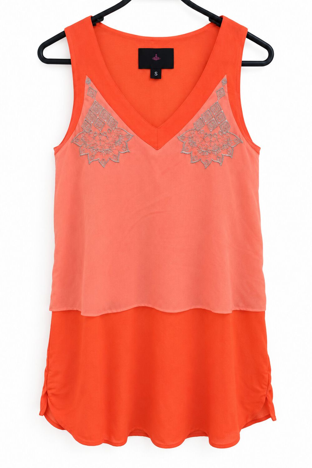 AUGUSTINE INTERNATIONAL Neon Orange V-Neck Embellished Mini Dress