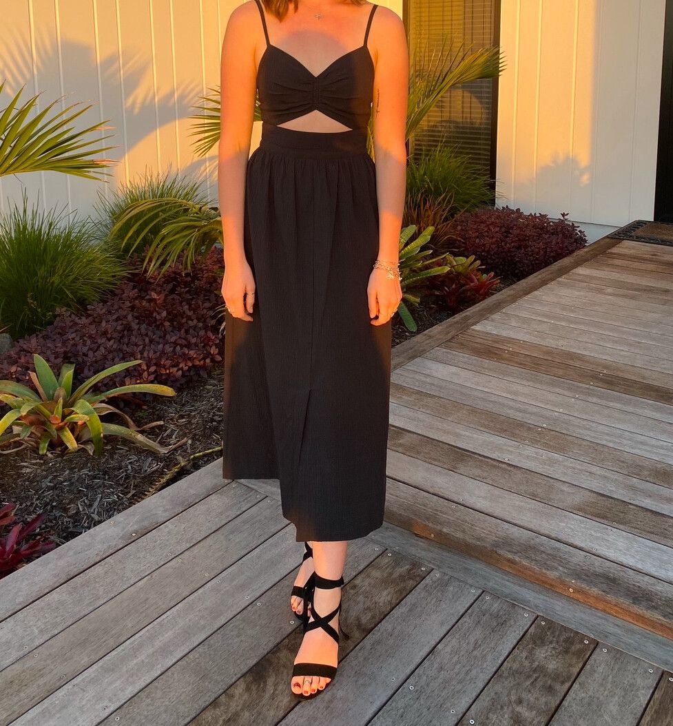 maxi brown gingham dress Lauren Dress-Brown this dress features a The Catrinas are showing sleeve_length:sleeveless Size (mwl size shown):30