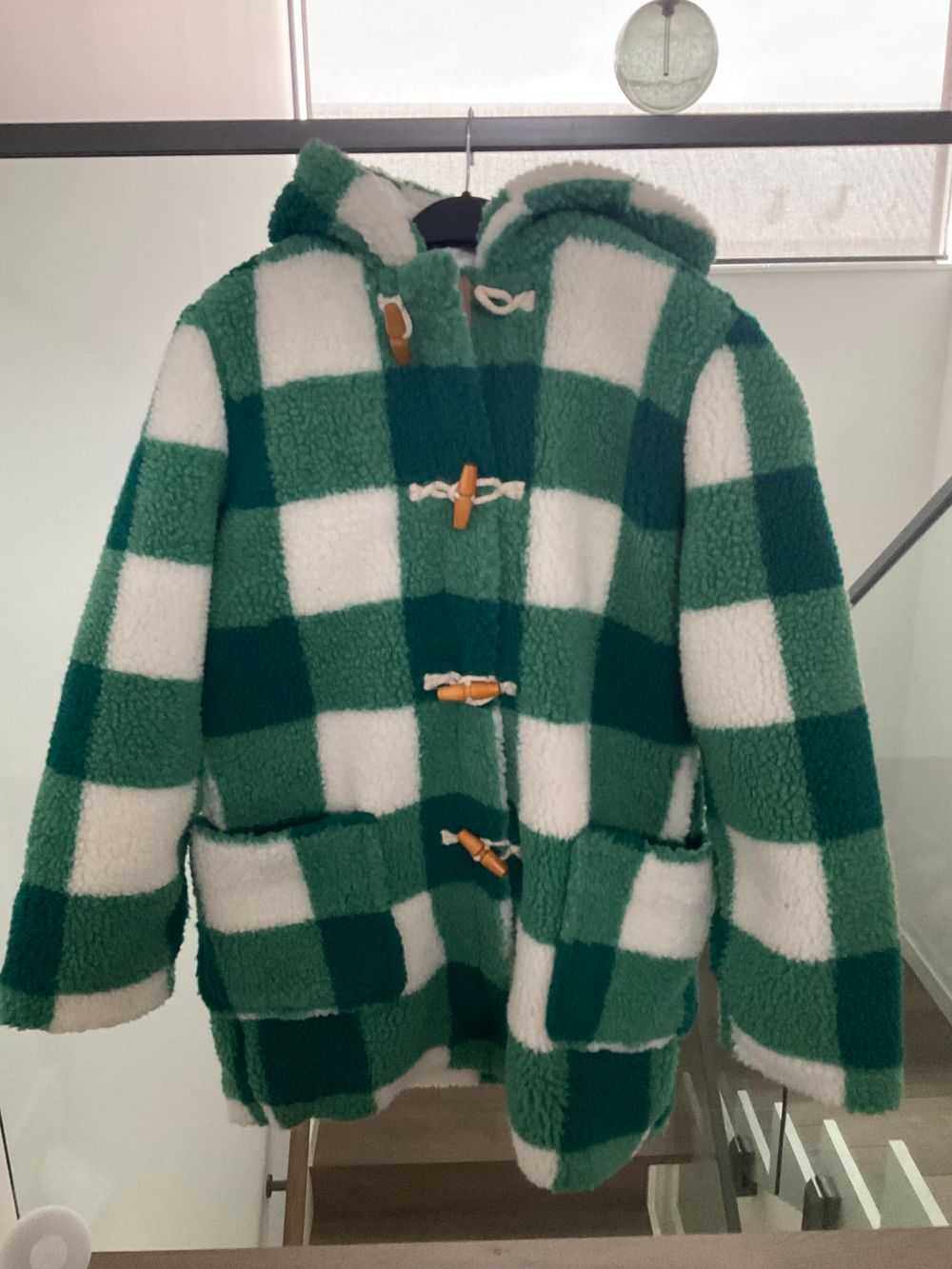 Green and cream checked jacket/ coat age 9-10