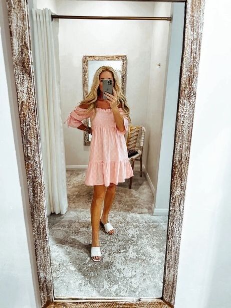Pale Pink Textured Cotton/Linen Mini Dress