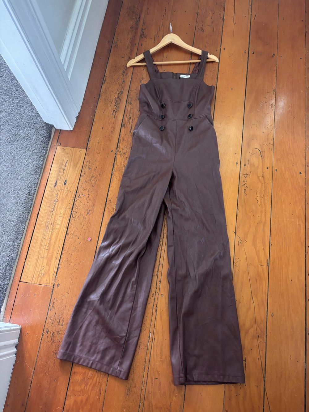 Brown Faux Leather Jumpsuit