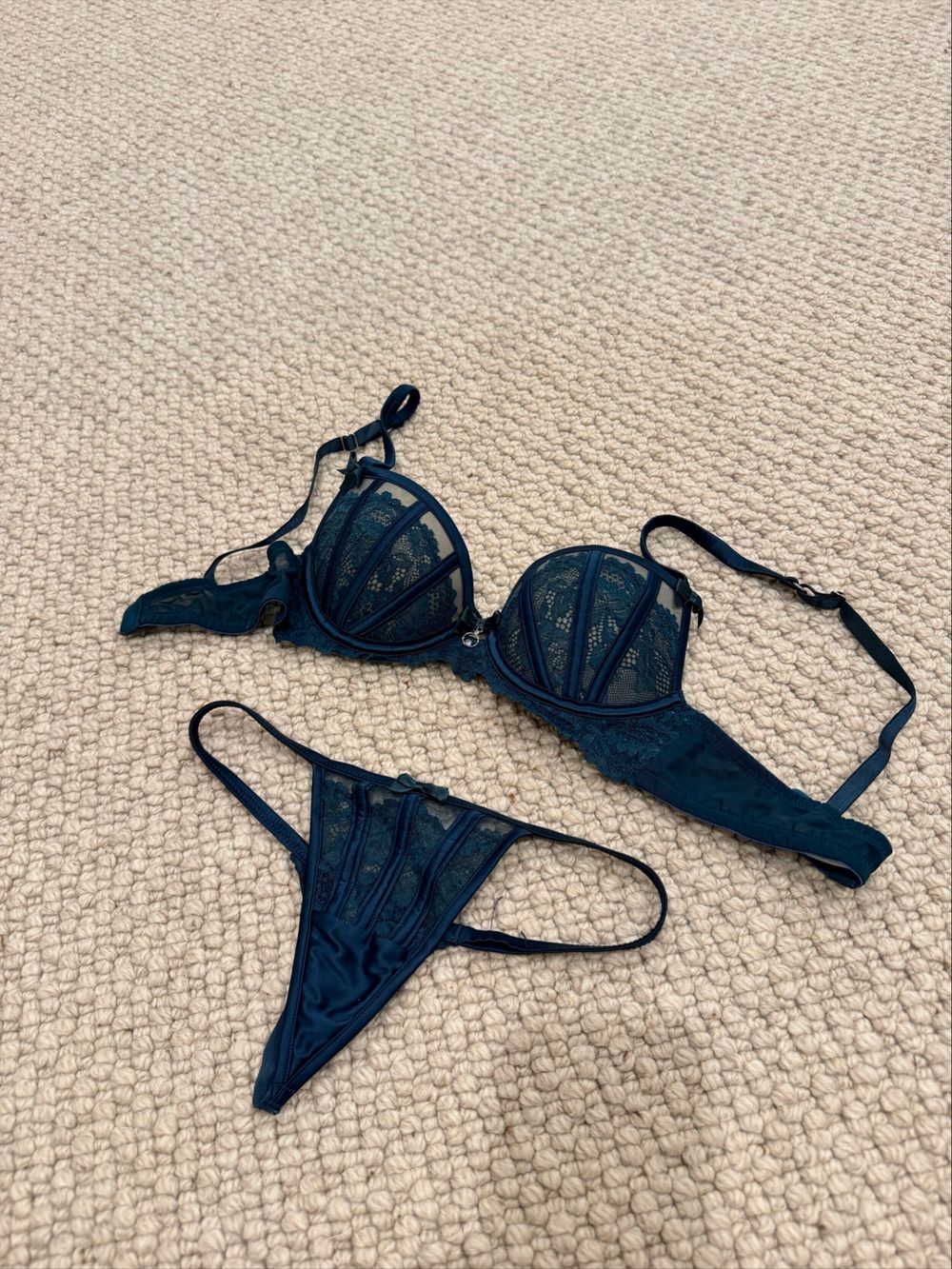 Bras N Things Navy Lace Bra And Brief Set