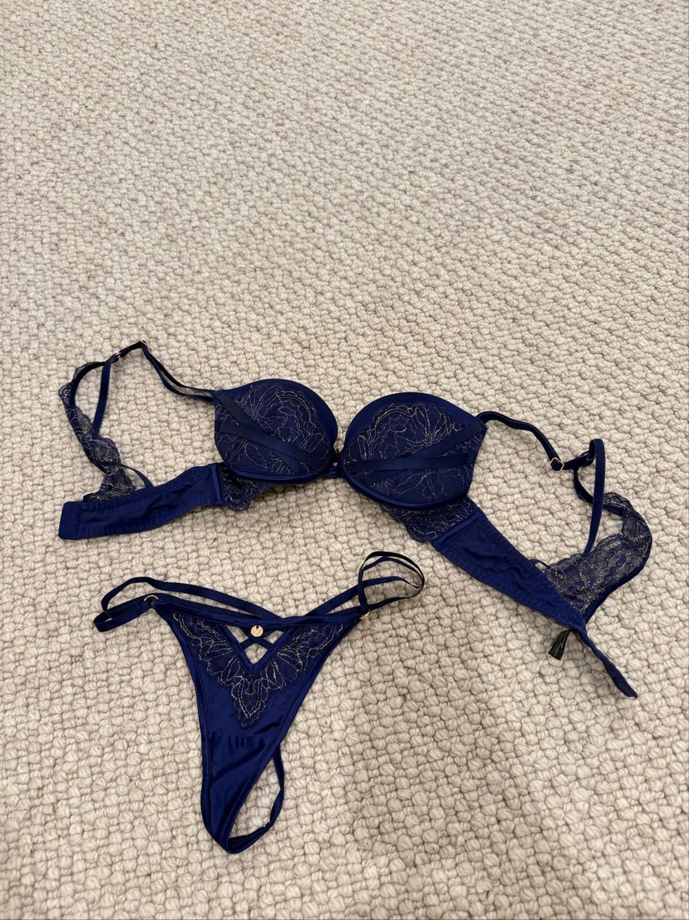 Vamp Navy Lace Bra And Brief Set