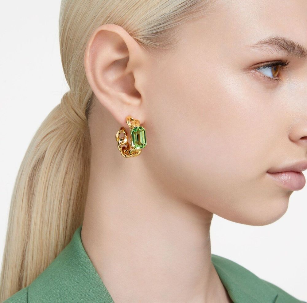 Swarovski hoop earring with green crystal