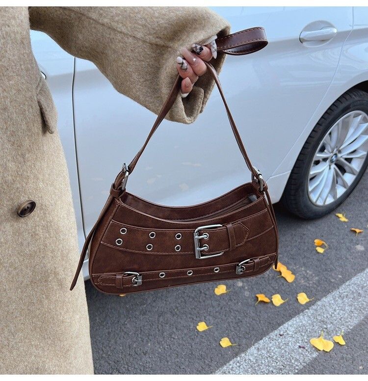 BikeyBag - Brand New Brown Buckle Shoulder Bag With Adjustable Strap