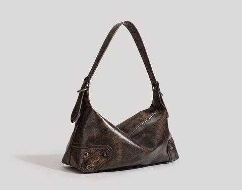 BikeyBag - Brand New Trendy Dark Brown Biker Style Leather Shoulder & Crossbody Bag With Straps