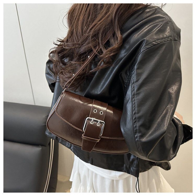 BikeyBag - Brand New Dark Brown Buckle Detail Shoulder Bag