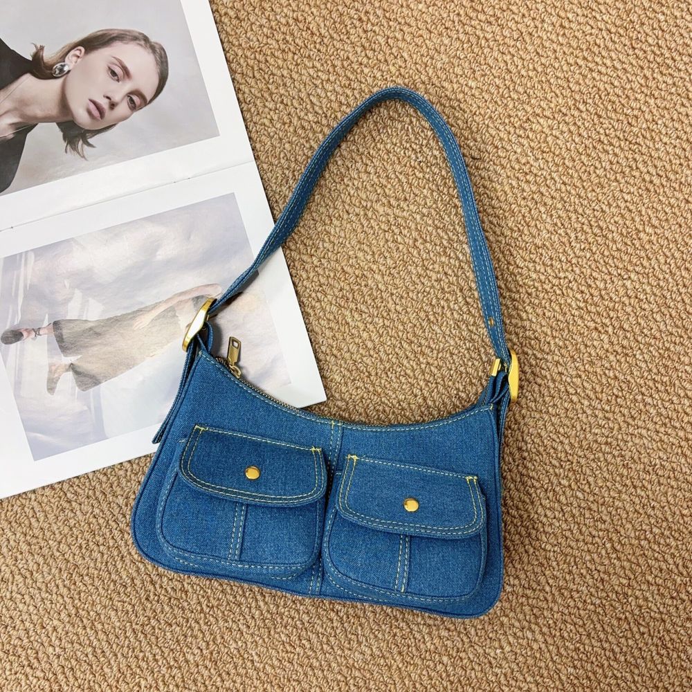 BikeyBag - Brand New Blue Denim Style With Front Pocket Detail Shoulder Bag