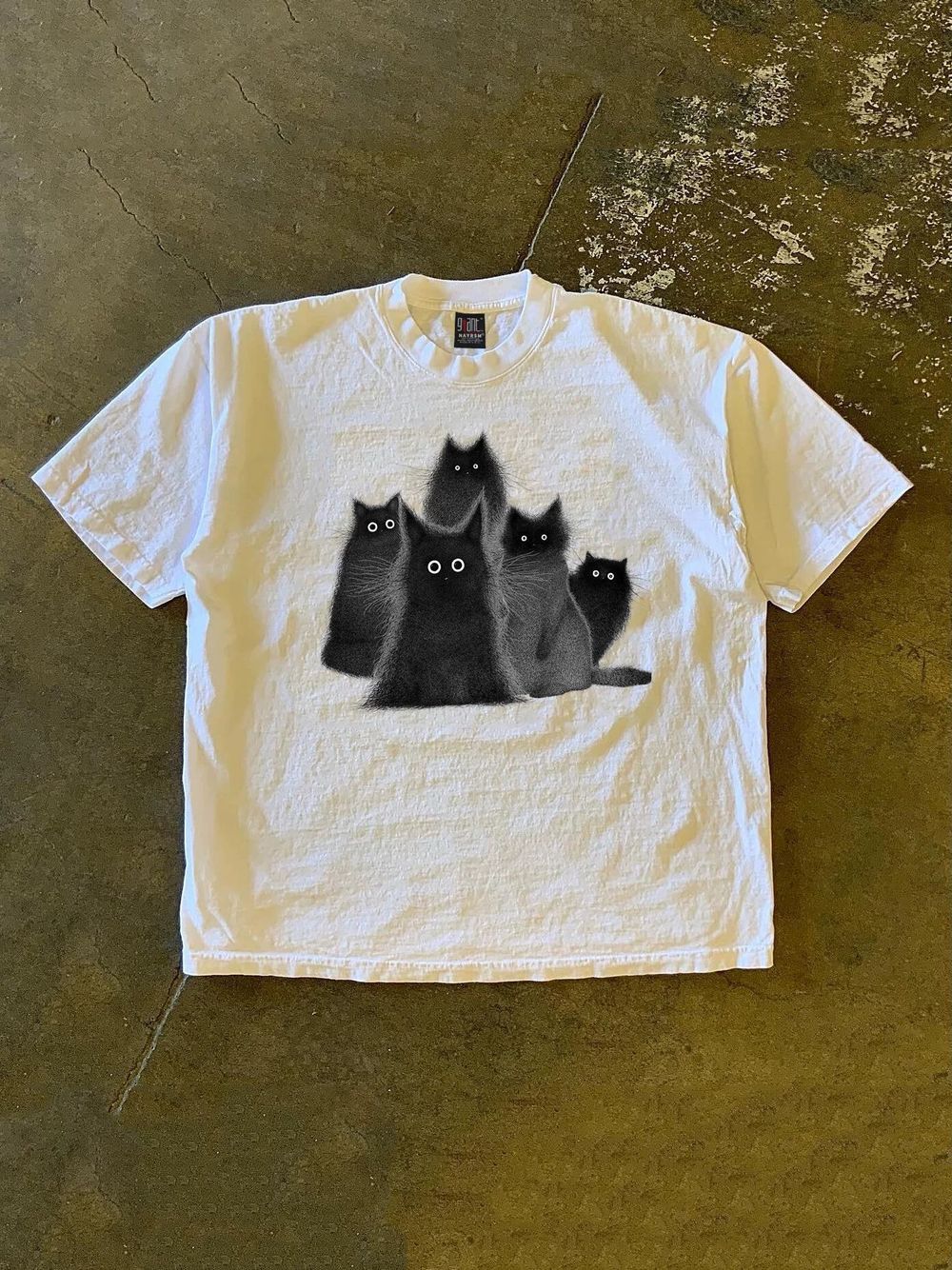 BikeyBB Tee - Brand New Black Cats "Gathering Black Cats" Black & White Pure Cotton Tee Size 12-14