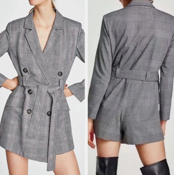 Zara Basic Grey Plaid Playsuit