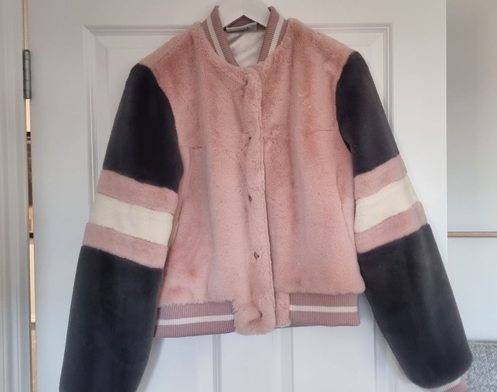 Federation Pink Grey Faux Fur Jacket