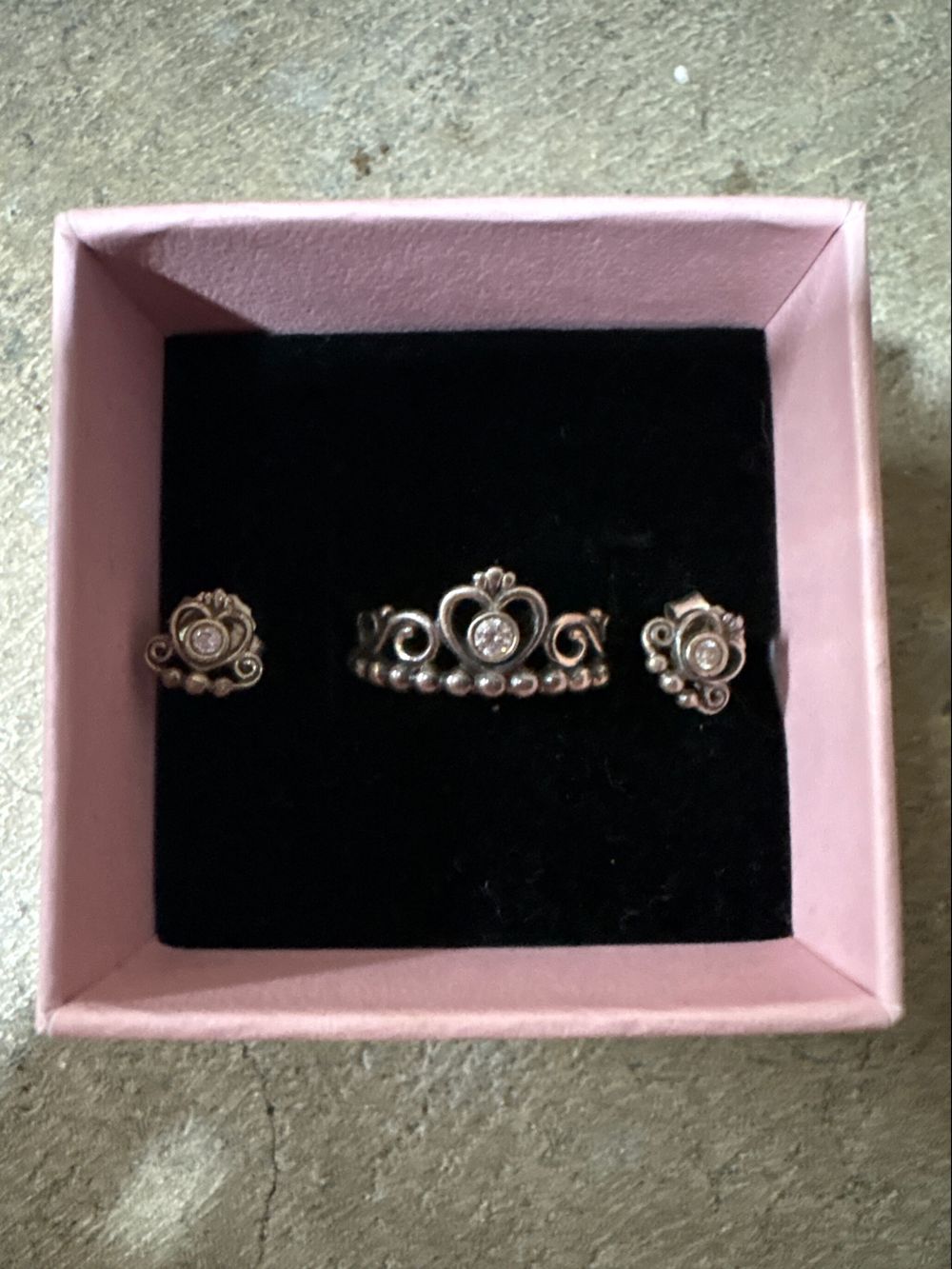 Pandora tiara ring and earrings
