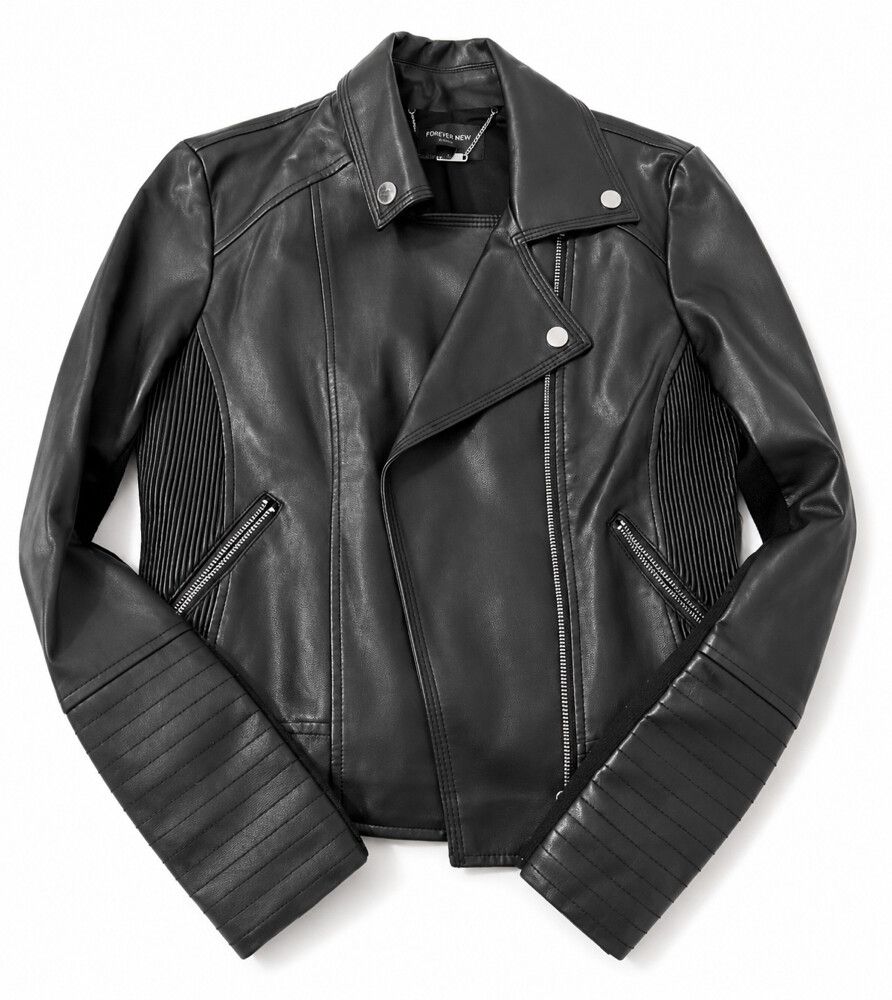 Forever New black faux leather biker jacket