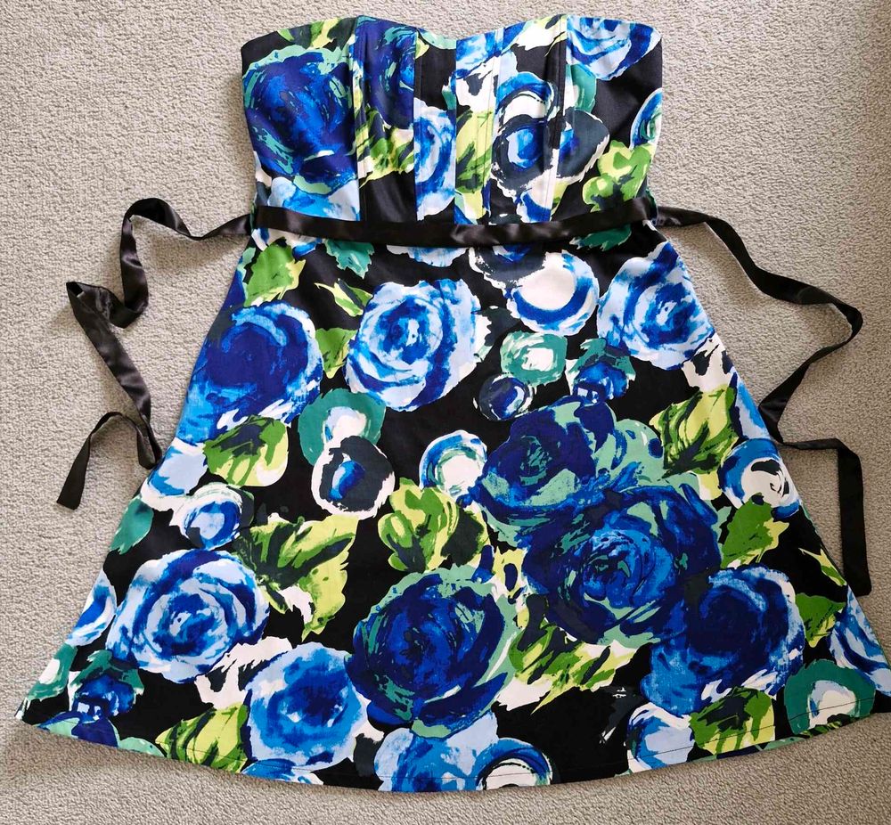 Pagani Blue Floral Strapless Mini Dress