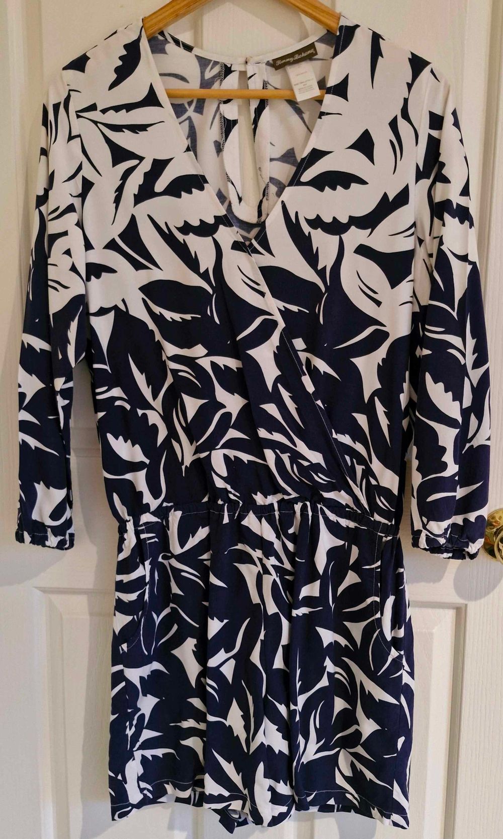 Tommy Bahama Navy and White Leaf Print Playsuit