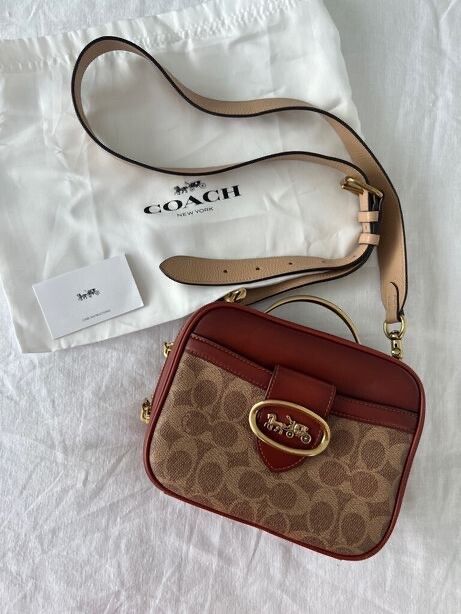 Coach Riley lunchbox Bag in Signature Canvas Brass/ Tan Rust