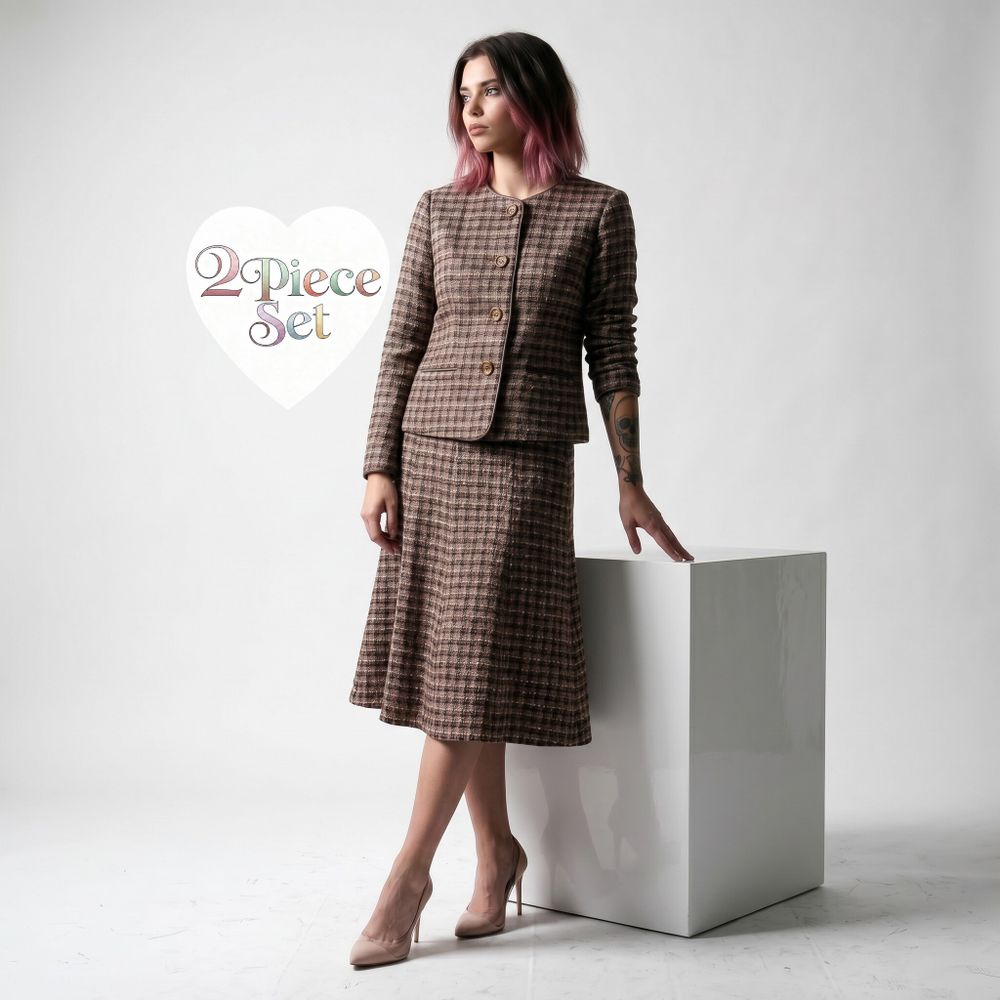 Archival Ashley Fogel Late 90s/Y2K Tweed Jacket & Flared Midi Skirt Set