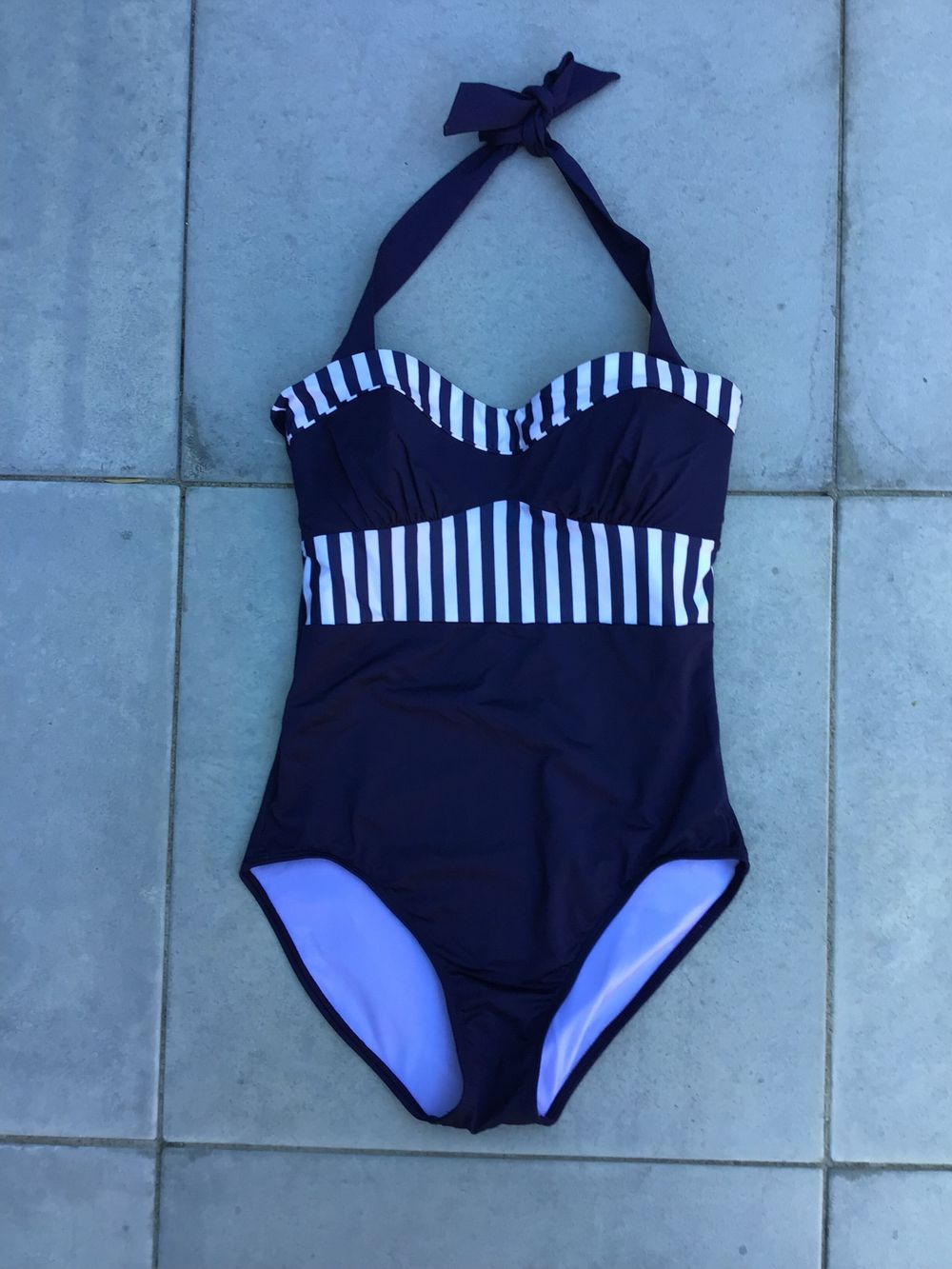 Watersun Retro Style Navy and White Swimsuit Size 12