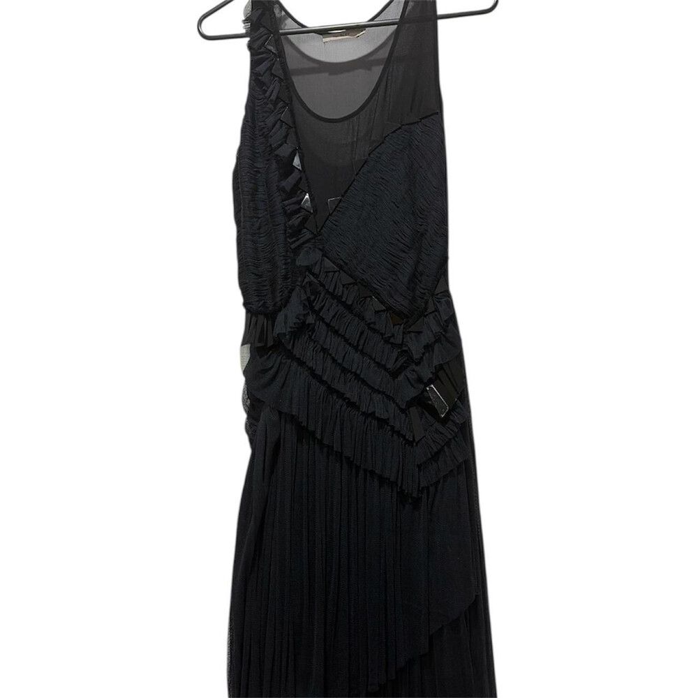 Thurley Black Embellished Pleated Ruffle Midi Dress Size 8