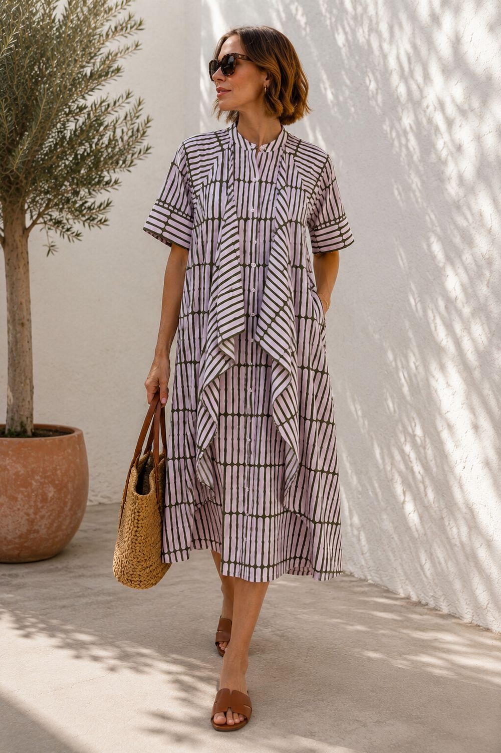 Elk Pink and Green Printed Midi Dress