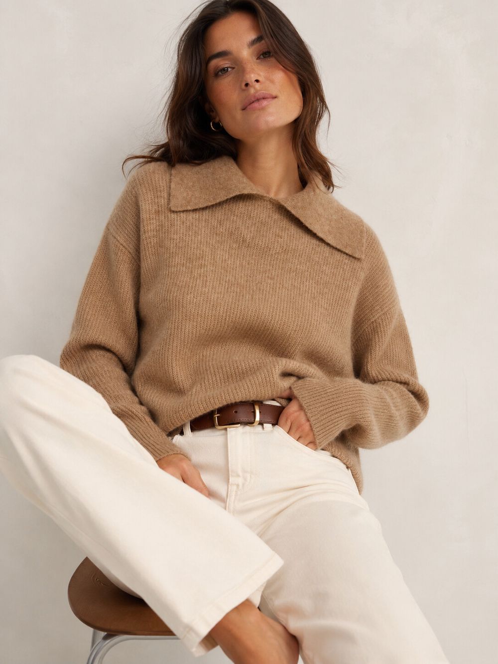 Cable Melbourne Beige Collared Knit Jumper