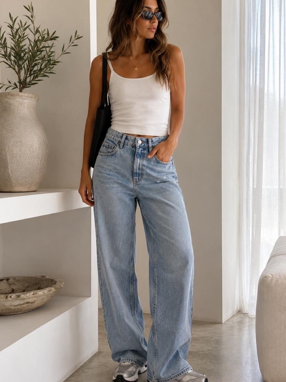 Zara Blue Acid Wash Wide Leg Jeans