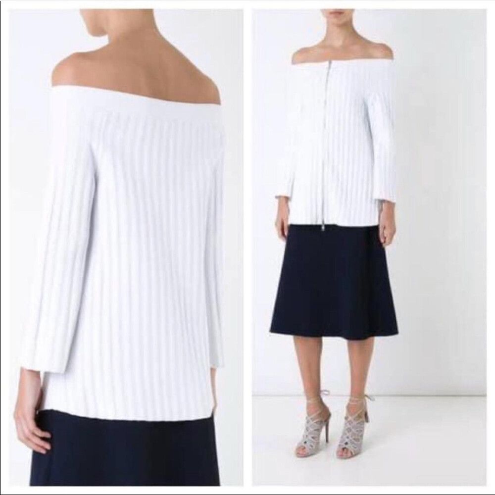 Off Shoulder Ribbed Zip Up Cardigan
