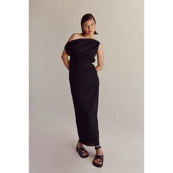 knee length dresses for ladies Cass White Asym Linen Midi Dress – sarahsrentals main image 0