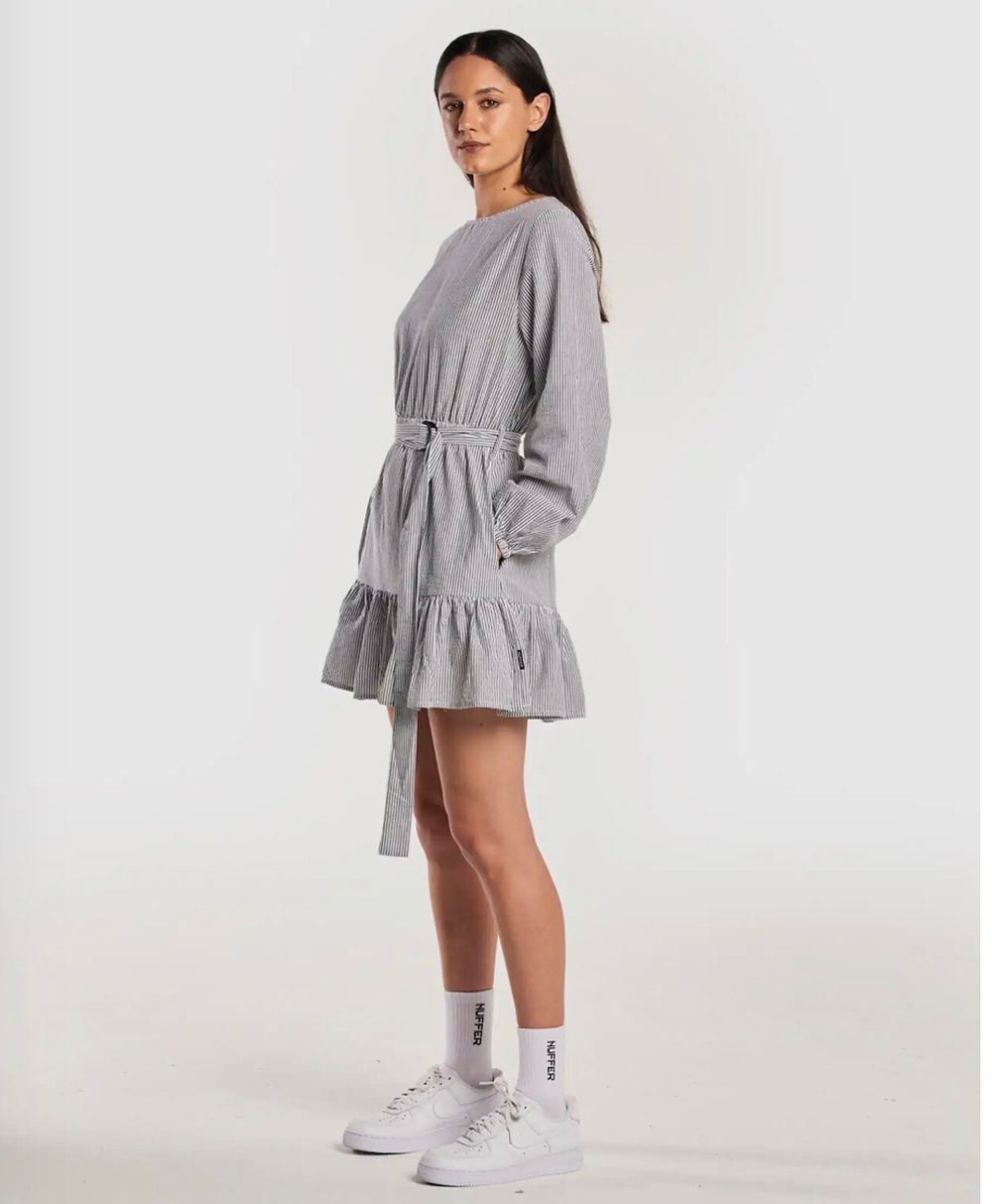 Huffer Mini Long Sleeve Black/White Stripe Dress