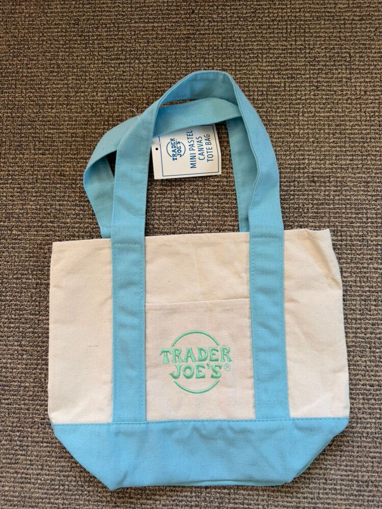 Trader Joe's mini pastel blue canvas tote bag