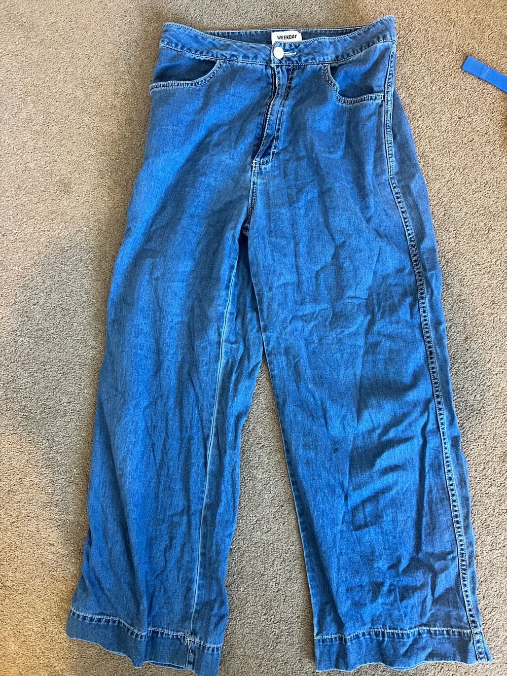Weekday Blue Wide Leg Cropped Jeans